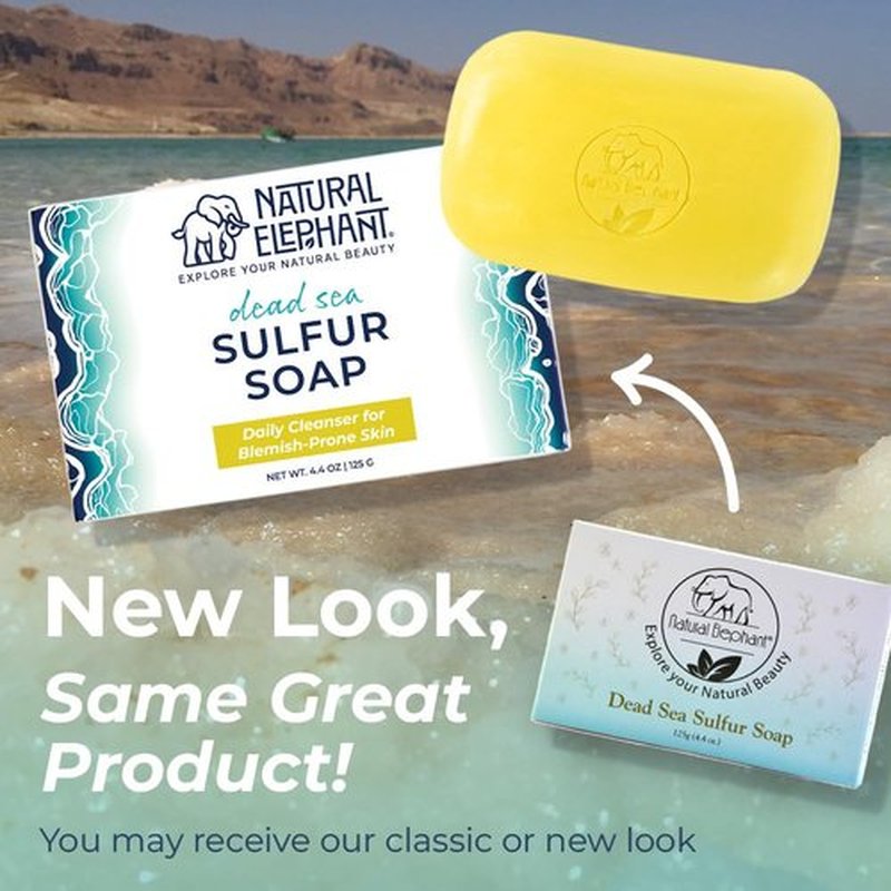 Natural Elephant Dead Sea Sulfur Soap 4.4 oz with Dead Sea Salt, Aloe Vera, Sulphur Face and Body Cleanser for All Skin Types (4 Pack (17.6 oz Total))