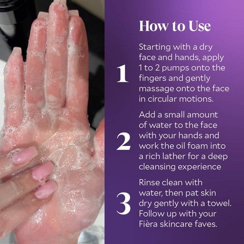 FIÈRA Oil to Foam Daily Facial Cleanser – Truffle Oil Complex, Fermented Plant Oils & Glycerin, Moisturizing and Nourishing, Soap-Free, Cruelty-Free, All Skin Types, 110ml 3.88 fl oz