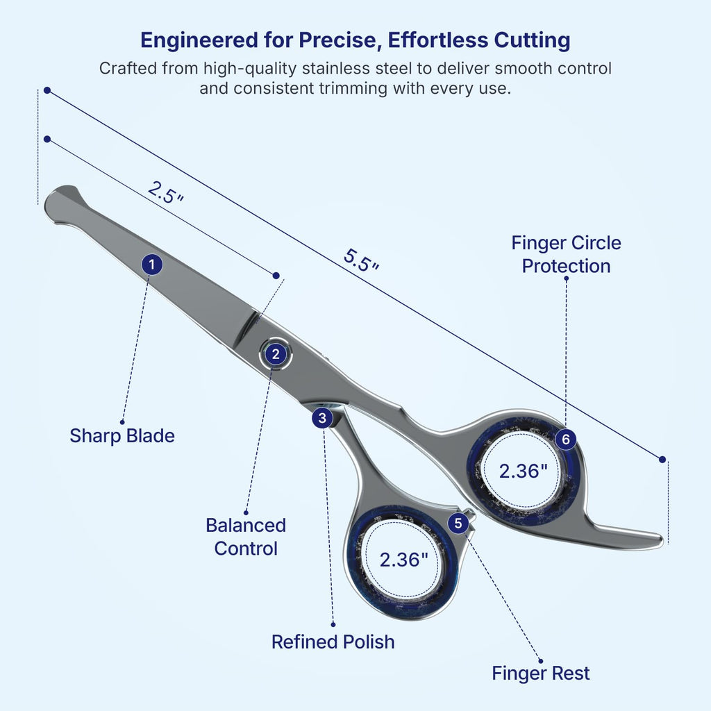 Melwey Mustache Scissors for Men 5.5 Inch – Premium Stainless Steel Mustache & Beard Trimming Scissors with Rounded Tips for Safe Precision Grooming, Nose, Eyebrow & Facial Hair Scissor (Blue)