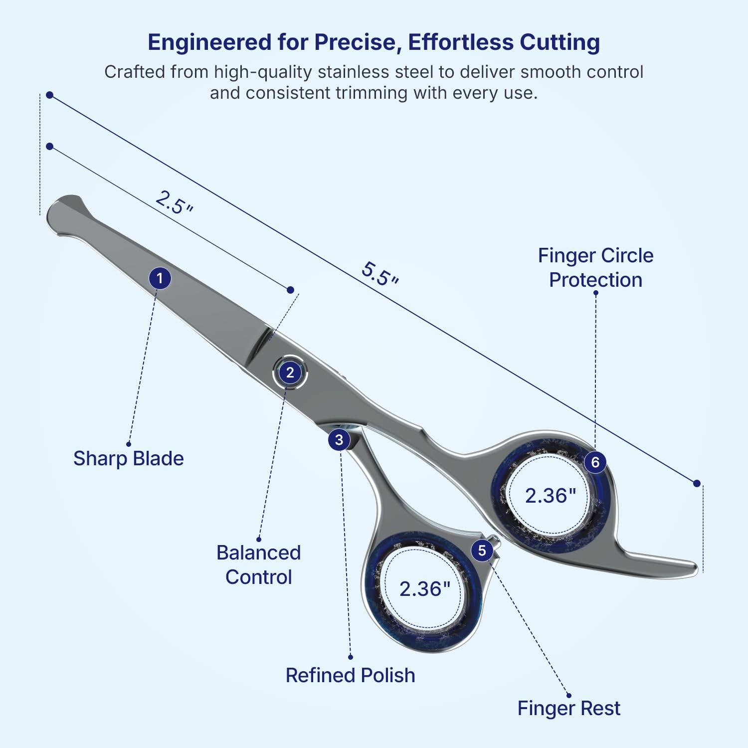 Melwey Mustache Scissors for Men 5.5 Inch – Premium Stainless Steel Mustache & Beard Trimming Scissors with Rounded Tips for Safe Precision Grooming, Nose, Eyebrow & Facial Hair Scissor (Blue)
