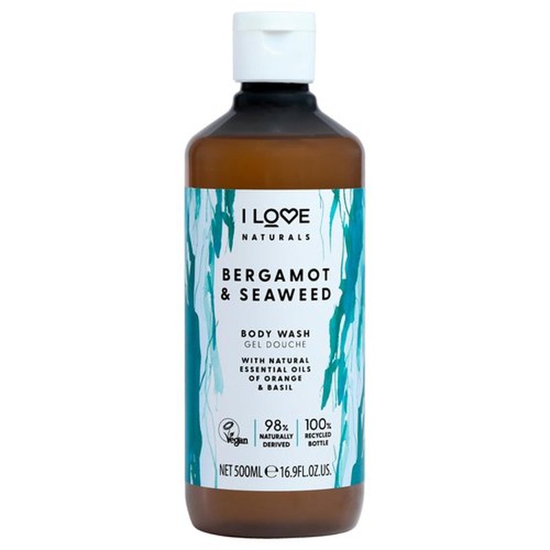 I LOVE Naturals Bergamot and Seaweed Body Wash - Moisturizing Body Wash - Infused with Essential Oils - Plant-Based Body Cleanser - 16.9 oz