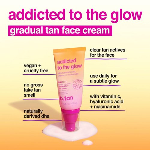 b.tan Gradual Self Tan Face Lotion - Addicted to the Glow | Daily Tanning Cream for Sunkissed Bronze, Hydrating with Vitamin C, Travel Size