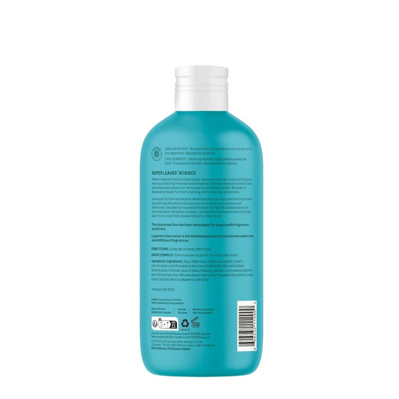 ATTITUDE Body Wash - EWG Verified, Extra Gentle & Unscented, Plant-Based Shower Gel, 16 Fl Oz