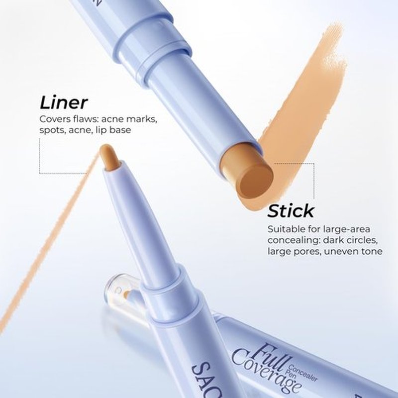 SACE LADY 2-in-1 Full Coverage Concealer Pen - Dual-End Waterproof Stick for Dark Circles & Blackheads | #01 Light Natural