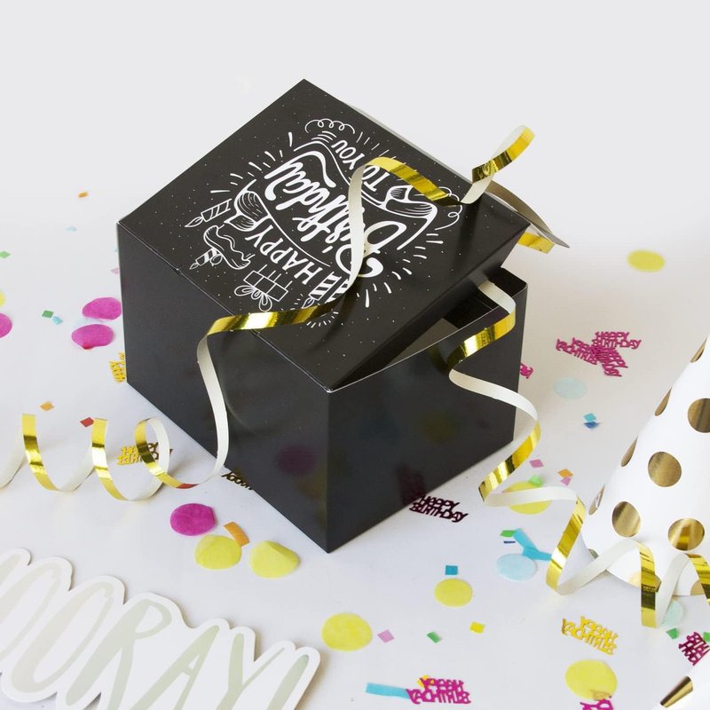 FETTIPOP Exploding Confetti Gift Box - Premium Black Surprise Kit for Happy Birthday | 7.2x5.5x4.3 in.