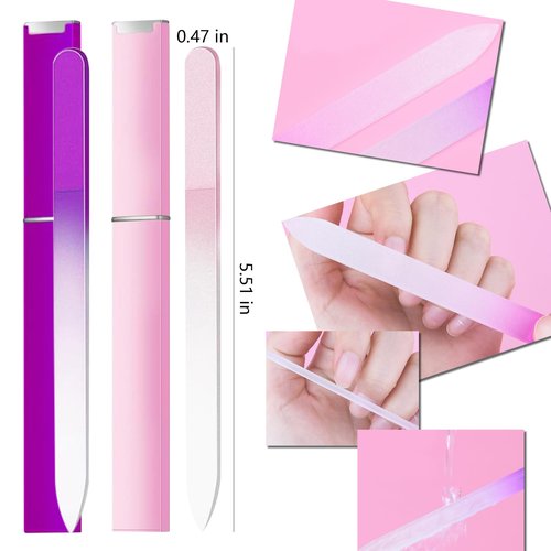 Dr.nail 5Pcs Glass Nail Files- Crystal Fingernail Files with Case, Nano Glass Nail Shiner Polishers for Natural Nails- Festive Nail Care Gift Set for Women Girl Wife Beauty Lovers Home Salon Manicure