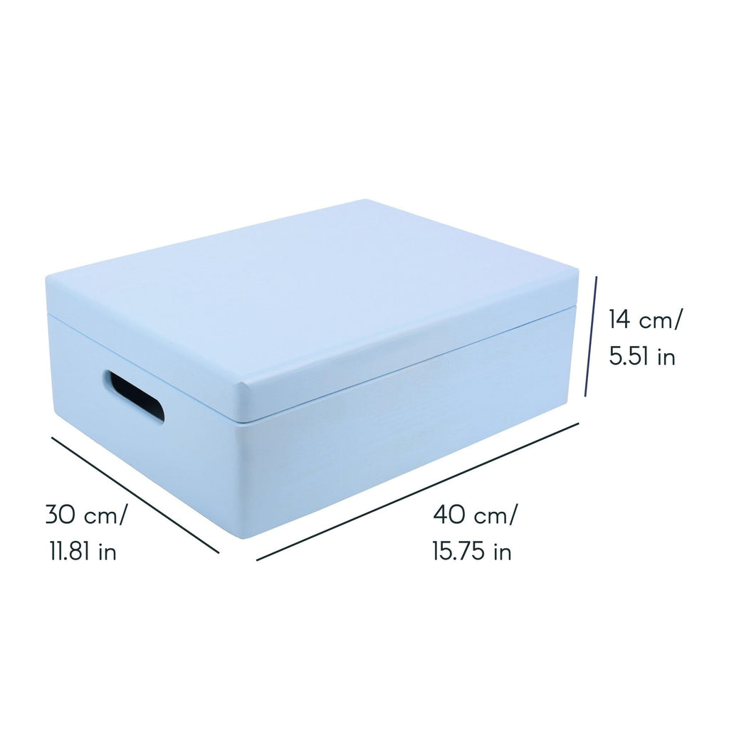 Creative Deco XL Blue Wooden Box Storage with Hinged Lid | 15.8x11.8x5.5in (+-0.5) | Keepsake with Handles | Gift Box for Tool Dog Toy Kitchen Storage | Wood Chest Trunk