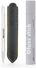 GERMANIKURE Clear Glass Cuticle Stick - Ethically Made Cuticle Pusher & Remover in Leather Sleeve | Nail Shaper & Callous File