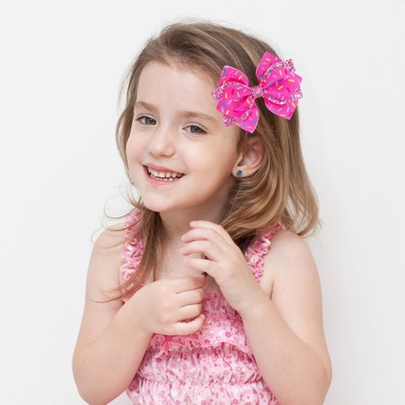 4 Inch Glitter Sprinkle Confetti Birthday Hair Bow Clips for Girls - IKOLA Handmade Grosgrain Ribbon Bows | Non-Slip Alligator Barrettes Hair Accessories for Birthday, Ice Cream & Candy Party