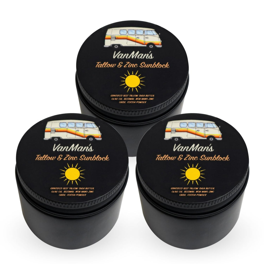 Vanman's - Zinc and Tallow Sunscreen (3 Pack) - Water Resistant 20 SPF Beef Tallow Sunscreen with Olive Oil, Beeswax - Mineral with Non-Nano Minerals - 2.8 ounce