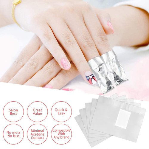 OKYMOTOR Nail Polish Remover Wraps, 500Pcs Gel Nail Foil Wraps Aluminium Soak Off Foils, Gel Nail Polish Wrap Removal Tool, Finger Nail Polish Remover with Lint-Free Lager Cotton Pad