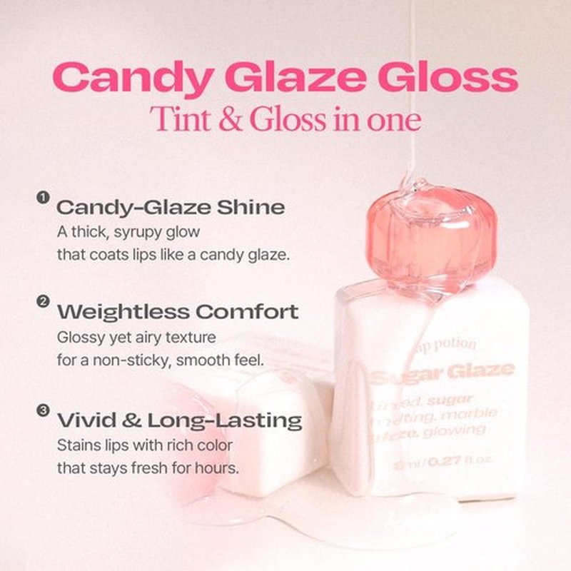 alternativestereo Lip Potion Sugar Glaze Tint | K-Beauty High-Shine & Long-Lasting Lip Tint | Hydrating, Non-Sticky Glossy Finish | 7 Shades | 0.3 Oz (No.2 Rose Ball)