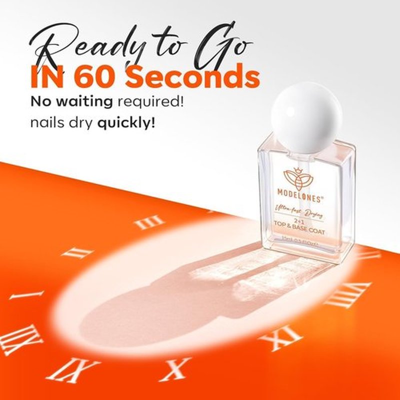 modelones 3 IN One Nail Polish Base Top Coat Nail Strengthener and Growth, 15 ml Quick Dry Clear Nail Lacquer Long Last Shine Chip Fade Resistant Nails Protect Care, Gift for Women Girls 0.5 Fl Oz