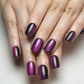 evpct Dark Purple Cat Eye Extra Short Square Press on Nails, Petite Short Square Stick on Nails for Women Gift, Holographic Chrome Glossy Fake Nail, Reusable Soft Press on Acrylic Nail with Designs