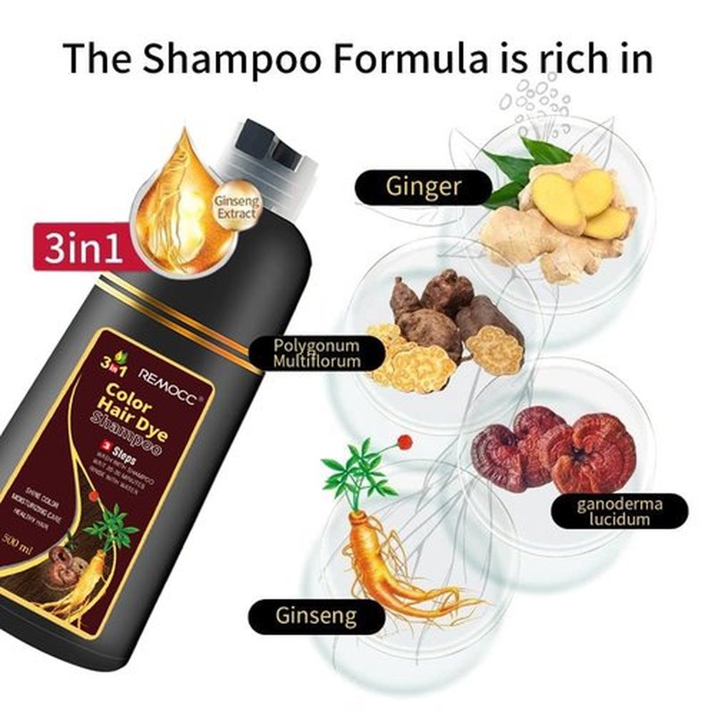 Instant Brown Hair Dye Shampoo for Women Men, Hair Coloring Shampoo for Gray Hair, 500ml Herbal Ingredients 3 in 1 Brown Hair Dye - 100% Gray Coverage Coloring in Minutes 16.9 Fl Oz