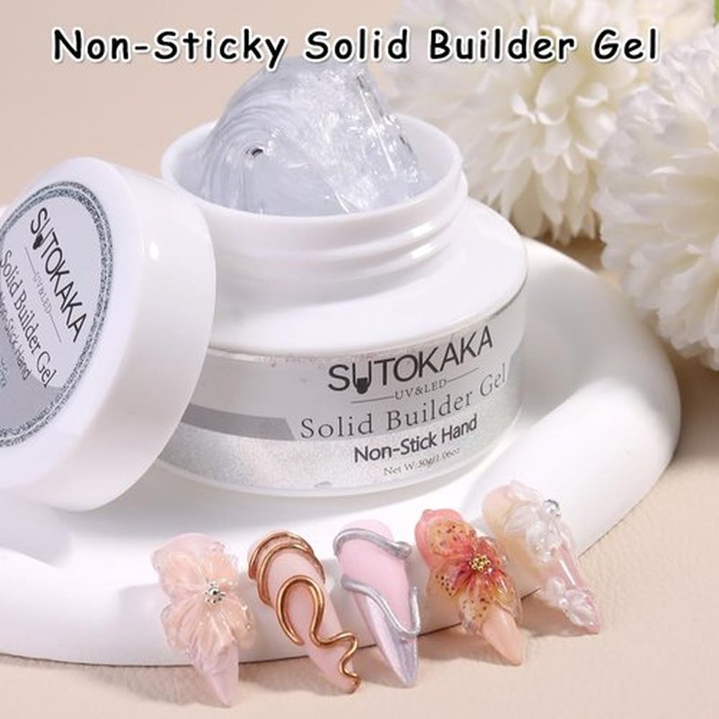 SUTOKAKA Solid Builder Nail Gel, 3D Sculpting Gel Non-Stick Hand Carving Glue Extension with Flower Silicone Mold, Sculpture Pen for Carving Patterns Decoration Nail Art Salon Home DIY