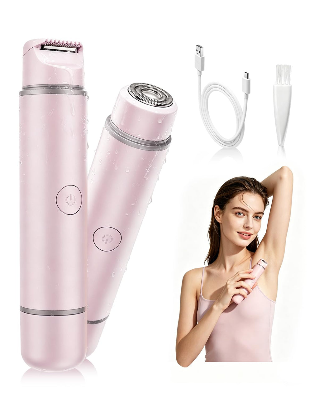 Unimiko 2-in-1 Bikini Trimmer for Women – Electric Shaver for Women, Womens Electric Razor & Trimmer for Sensitive Skin, Adjustable Comb, 100% Waterproof, Portable, USB Charge, Painless (Pink)
