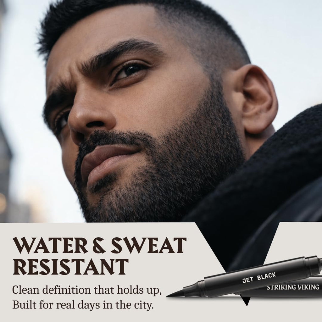 Striking Viking Beard Pen - Jet Black, 2 Pens Pack - Temporary Beard Dye - Waterproof Sweatproof Long Wear Beard Pencil Filler For Men for Touchups & Gap Contouring - Enhances Facial Hair