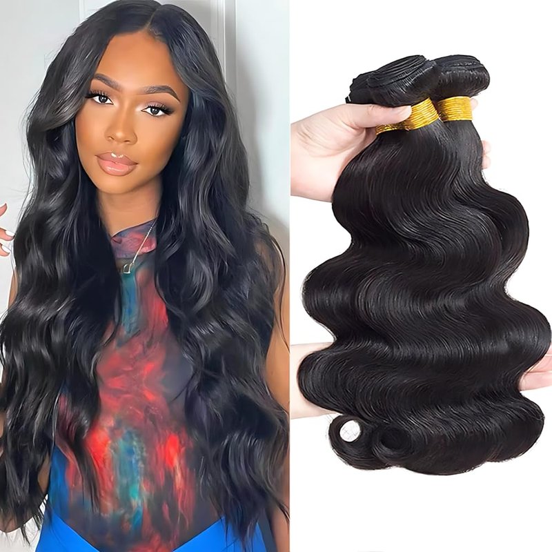 ZCMYVINND 30 32 34 Inch Natural Black Human Hair Body Wave Bundles 3 Bundles Silky and Soft Double Weft Unprocessed Brazilian Virgin Remy Hair Bundle Color #1B Bundle Body Wave Natural Black