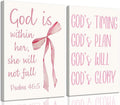 Coquette Pink Bow Canvas Wall Art - Inspirational Bible Verse Prints for Girls' Room | 12"x16" Framed Decor
