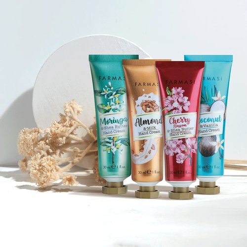 FARMASi 4 Pack Hand Cream Gift Set with Shea Butter, Moisturizing Hand Lotions for Dry Skin, Fast-Absorbing Daily Hand Care, Travel Size Set, 4 x 1 fl oz
