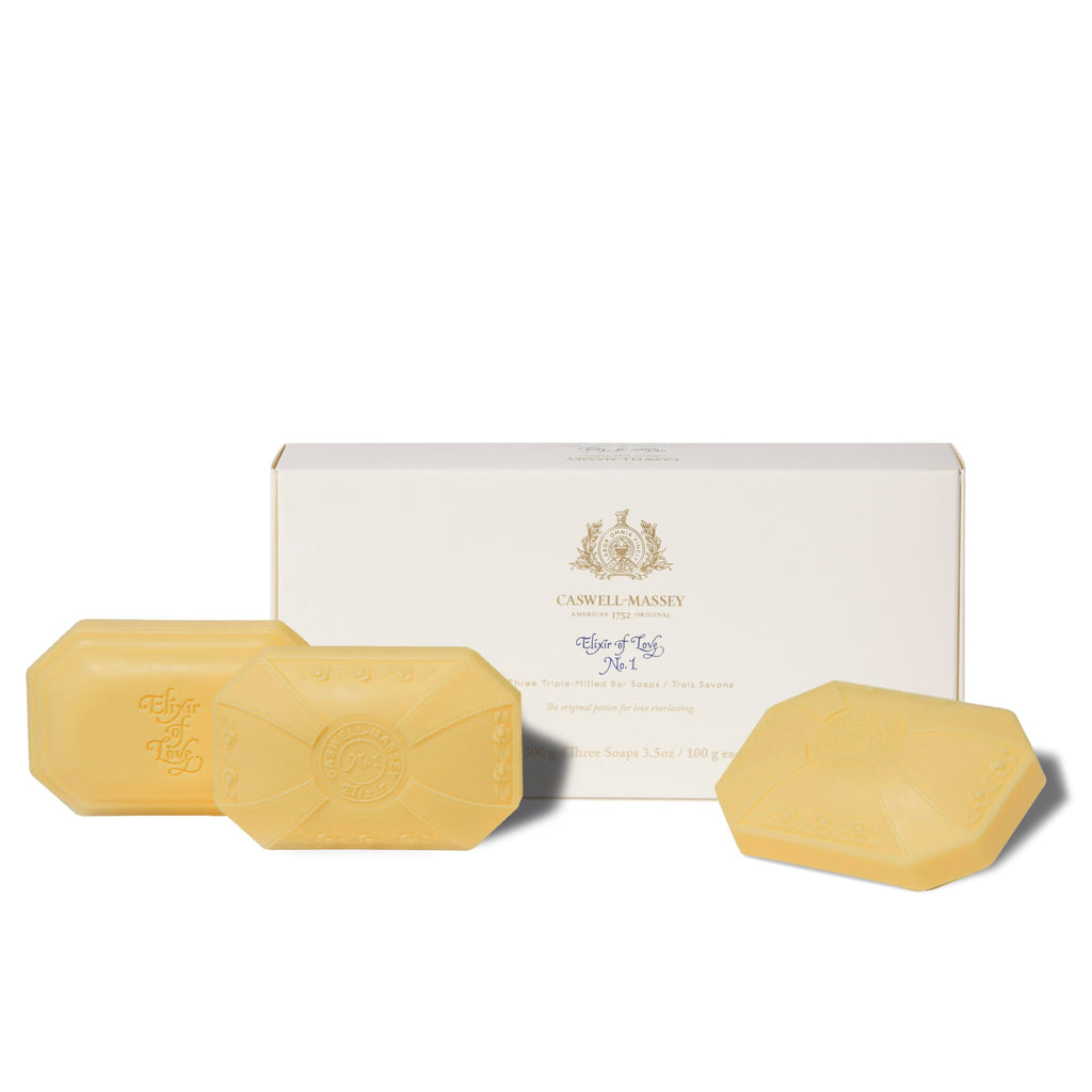 Caswell-Massey Natural Bar Soap Gift Set - Elixir of Love Scent - Romantic Triple-Milled Moisturizing Body Soap Bars for Women, Plant-Based Formula for Soft Skin, Made in USA, 3 x 3.5 oz