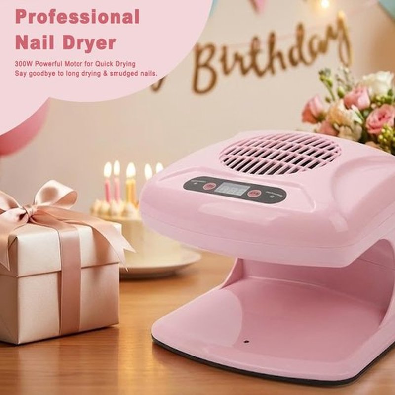 Air Nail Dryer, Pink 300W Infrared Sensor 2 in 1 Automatic Induction Cold Hot Air Nail Polish Drying Fan Wind Blower Dryer for Regular Nail Polish, Home and Salon Use