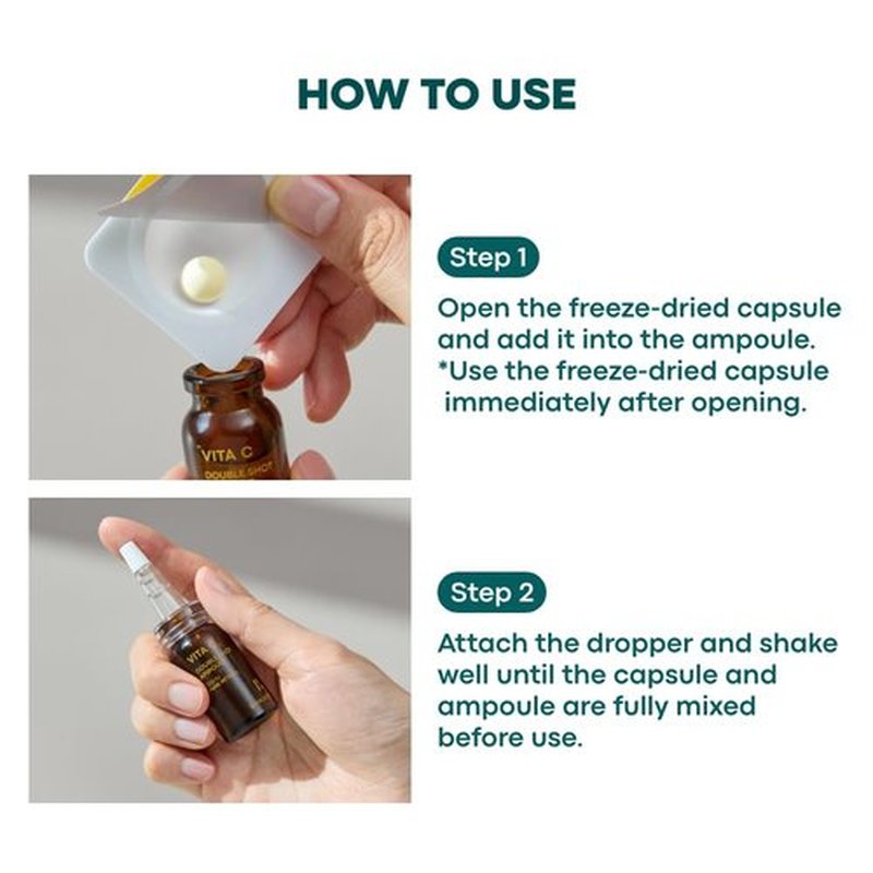 BONCEPT Vita C Capsule Double Shot Ampoule Kit - Korean Skin Care for Dark Spots, Brightening, Anti-aging with Freeze-Dried Vitamin C Capsule, Retinol, Niacinamide | 0.33 fl. oz. / 10ml