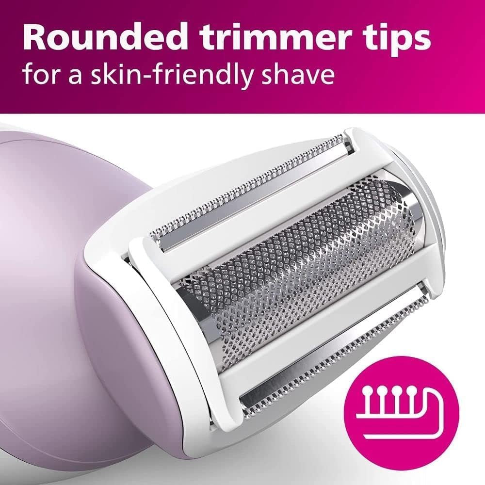 Philips Lady Shaver Series 6000, Single Foil Shaver - Wet & Dry, Cordless - Includes 4 attachments (trimming comb, soft glide cap, skin stretcher, exfoliation glove) - White/Purple - BRL136/00