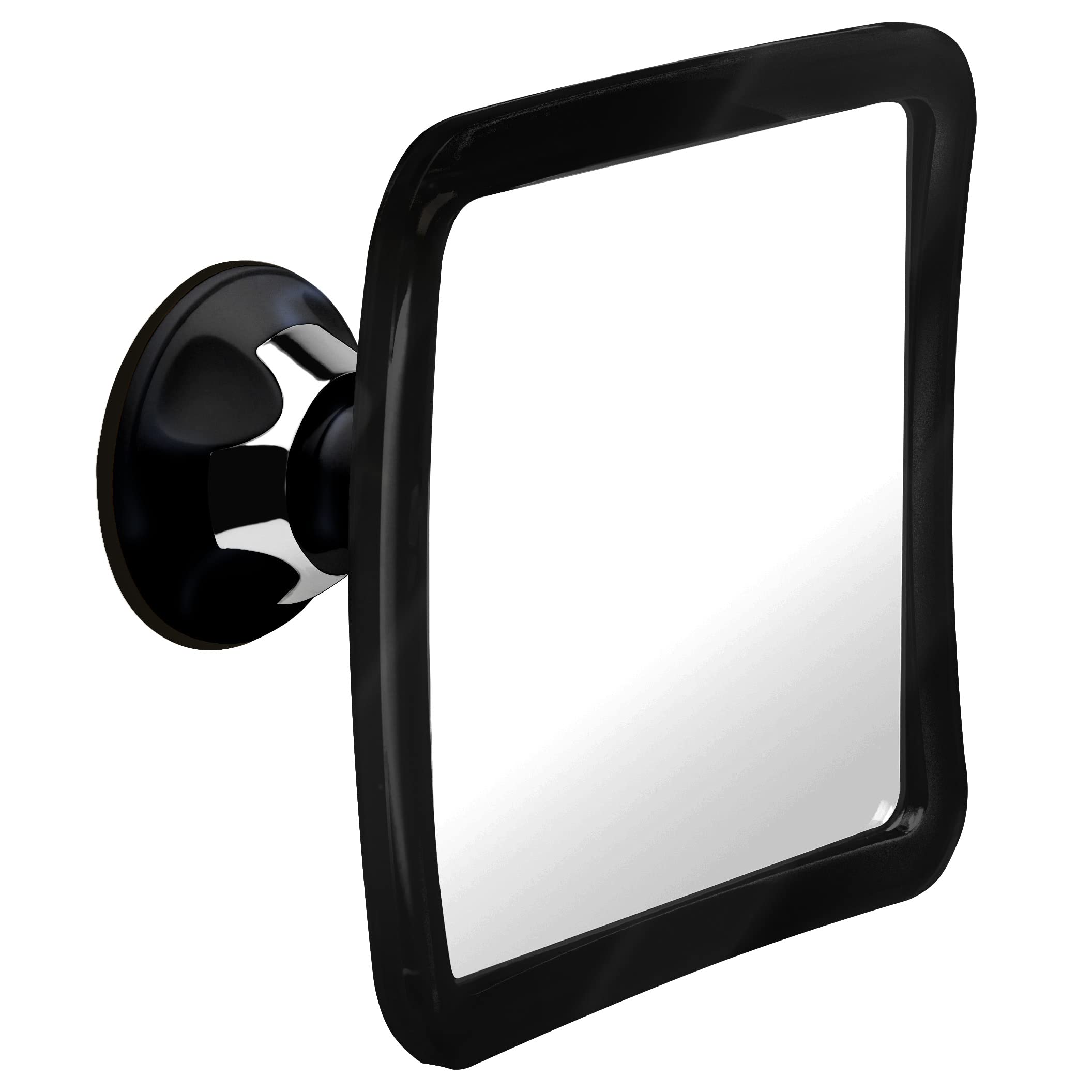 MIRRORVANA Fogless Shower Mirror for Shaving with Upgraded Suction, Anti Fog Shatterproof Surface and 360° Swivel, 1X Magnifying, 6.3 x 6.3 Inch (Black)