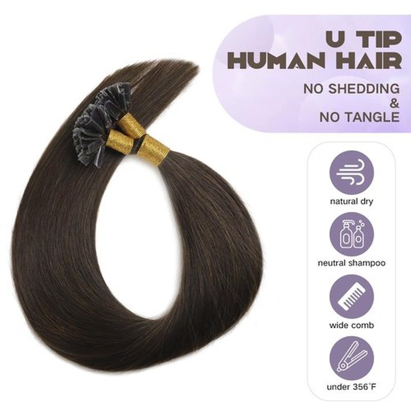 Sindra Keratin U Tip Real Human Hair Extensions Darkest Brown Color 20inch 50Grams New Generation Keratin Hair Extensions 50 Strand Prebonded Fusion Tip Hair Extensions（Utip#2-20inch）
