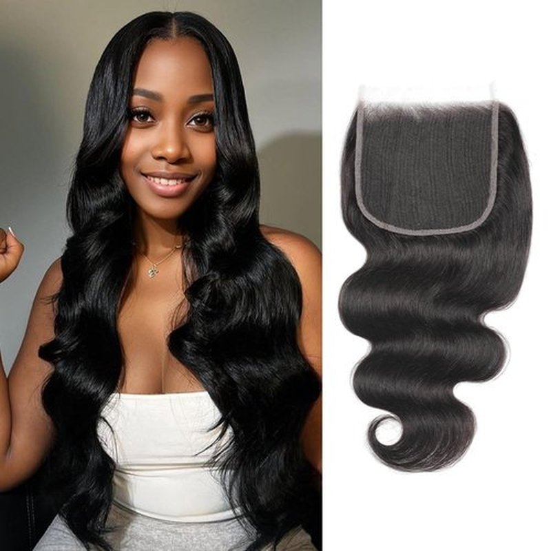 LEISWISS 5x5 HD Lace Closure Body Wave Brazilian Raw Human Hair 0.10 mm Ultra-Thin Invisible Single-Knot Pre-Plucked Glueless Lace Closure For Black Women Natural Black 16 Inch