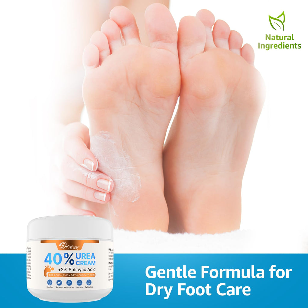 DR.Afanyr 40% Urea Cream for Feet – Foot Cream with 2% Salicylic Acid for Dry Cracked Heels and Feet, Formulated with Shea Butter, Tea Tree Oil for Deep Moisturizing(5.29oz)