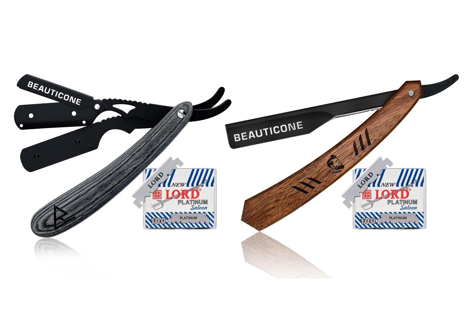 BEAUTICONE Straight Razor, Professional Barber Razor with 100 Single Edge Blades, Swing-Lock & Slideout Razors Bundle