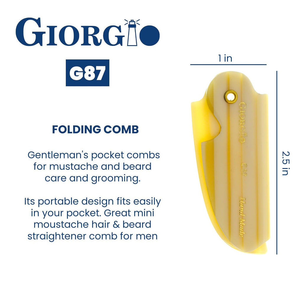 Giorgio G87 Folding Mustache and Beard Comb, Small Pocket Comb for Men Everyday Grooming and Hair Care. Handmade, Saw-cut and Hand Polished Styling Men's Folding Combs. Ivory 4.5 Inch