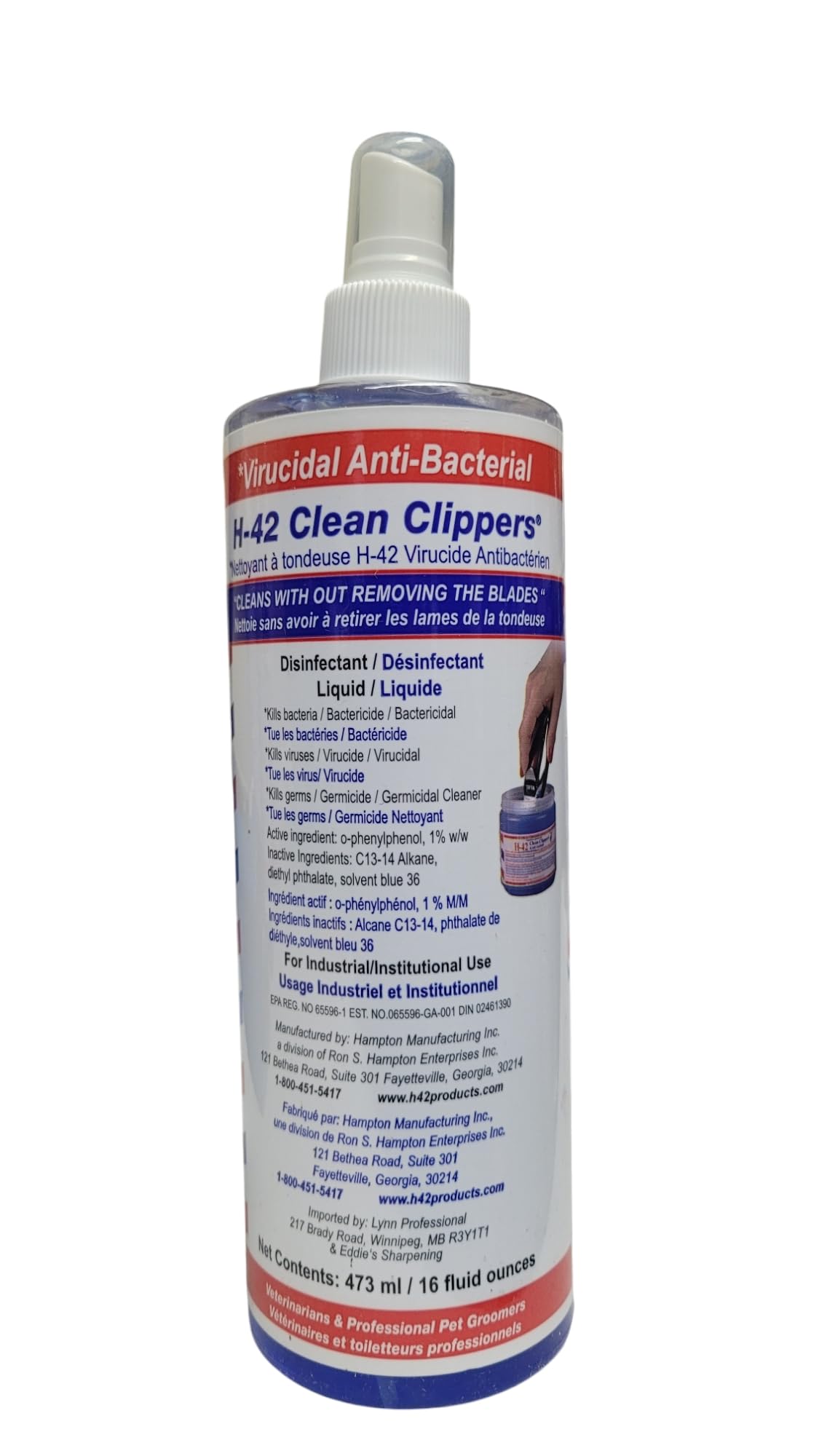 H-42 Clean Clippers for Hair Trimming Tools - Groomers, Barbers, Hairstylists, vets (16oz Spray)