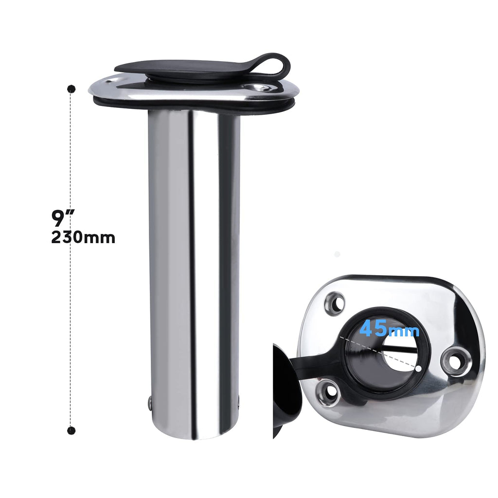 Marinebaby 2 Pcs Flush Mounting Fishing Rod Holders, 90 Degree Stainless Steel with Rubber Cap, Liner and Gasket, Screws Included