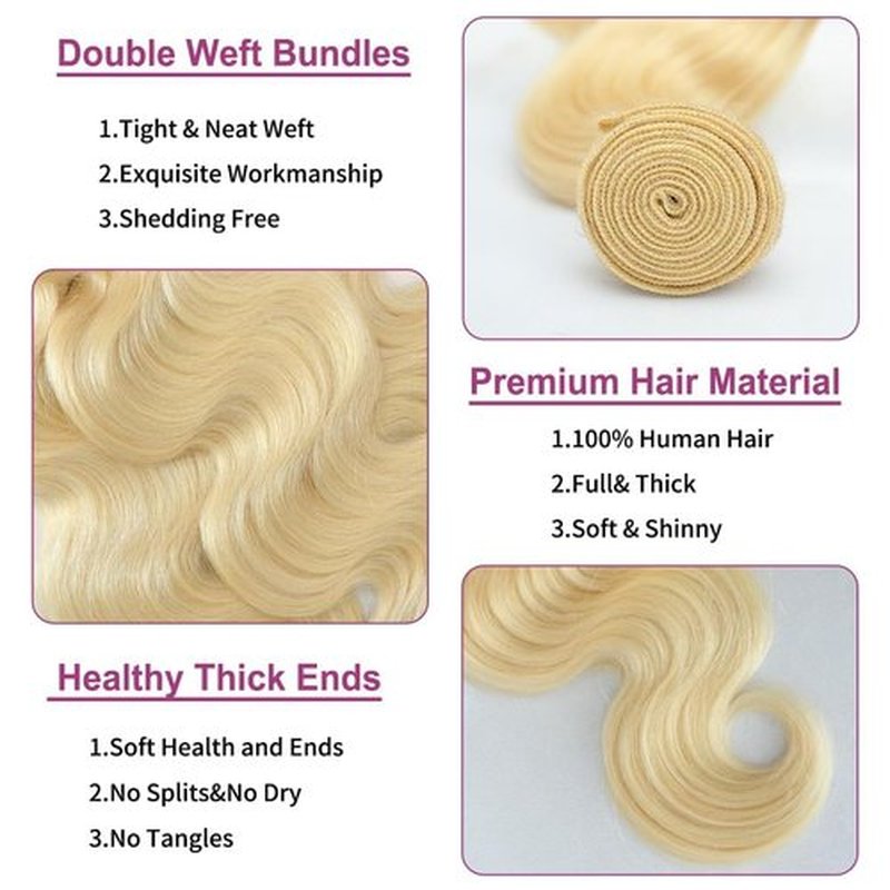 20 Inch 613 Bundles Human Hair 1 Bundle Blonde Bundles Human Hair 100% Unprocessed 14A Grade Brazilian Virgin Raw Weave hair 613 Body Wave Bundle Human Hair Extensions for Women