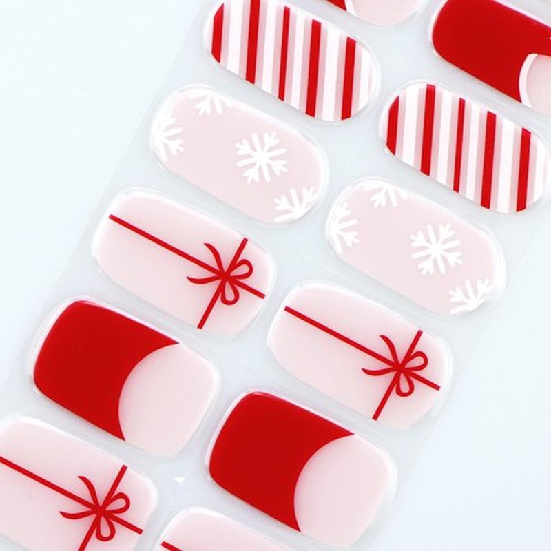 JMEOWIO Gel Nail Stickers Christmas French Tip Semi Cured Gel Nail Strips Wraps UV/LED Nails Art Design Decoration Accessories