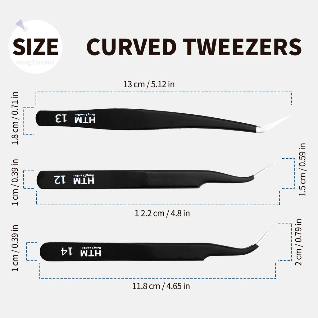 HengTianMei 8Pcs lash tweezers 3 Stainless Straight and 3 Curved Tip Eyelash Tweezers, With 2 Slant Pointed Precision Eyebrows Tweezers for eyelash extensions, Facial Hair, and Ingrown Hair Removal