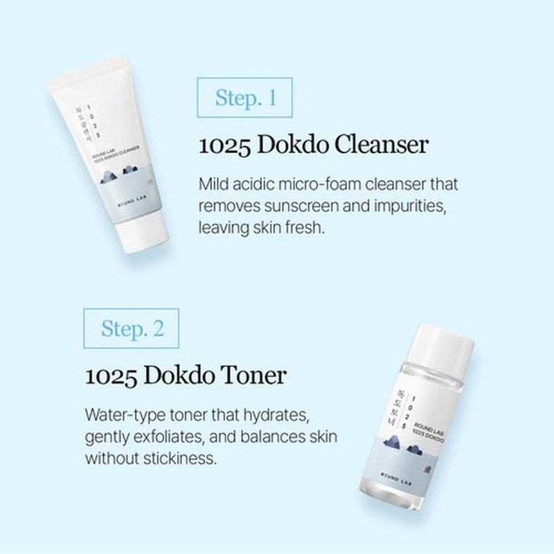 ROUND LAB 1025 Dokdo Hydrating Mini Size Kit (Cleanser, Toner, Ampule, Cream), Deep Hydration for Dry Skin, Daily Skin Care Routine Trial Kit for Moisture Care, Travel Size Gift Set, Korean Skin Care
