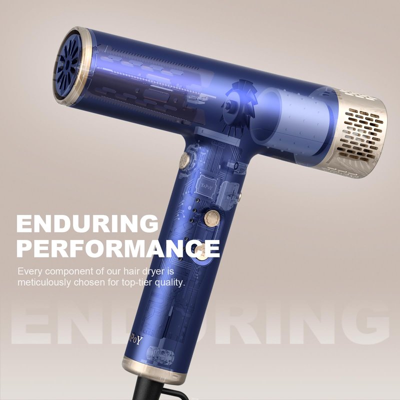 YAPOY Professional Hair Dryer with Diffuser Fast Drying 200 Million Ionic Blow Dryer with 110, 000 RPM High-Speed No Heat Damage Intelligent Thermo-Control Low Noise, Blue