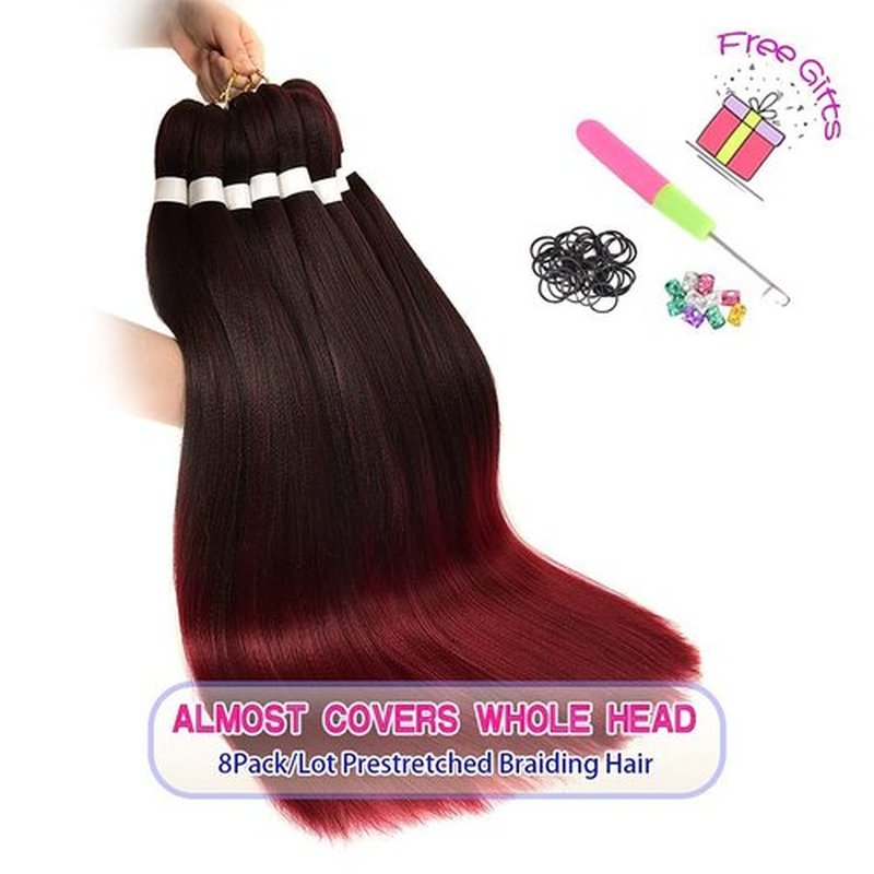 8 Pack Ombre Braiding Hair Pre Stretched - 20" 80G/Pack Premium Pre Stretched Braiding Hair Extensions, Professional Itch Yaki Texture Prestretched Hair(1Bbug)