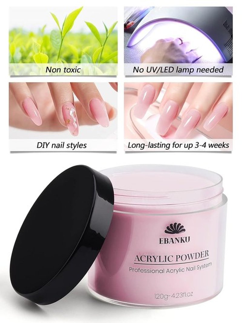 EBANKU Acrylic Powder - Pink 120g | Long-Lasting 3D Nail Carving & Extensions, No Lamp Needed