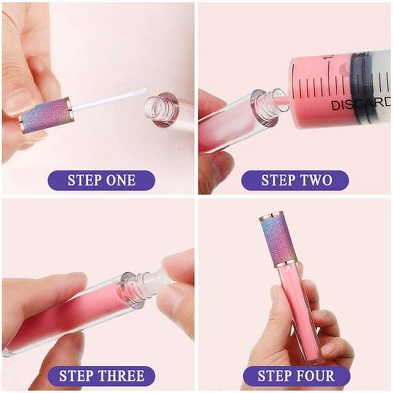 AMORIX 50 Pack Diamond Lip Gloss Tubes with Wand 5ml Empty Rhinestone Lip Gloss Containers + 3pcs Syringes + Labels for DIY Base