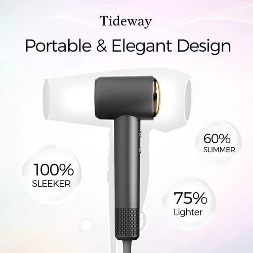 Tideway Hair Dryer Professional High-Speed Ionic Blow Dryer 110,000 RPM, Compact Hair Dryer with Magnetic Diffuser, Fast Drying with Brushless Motor Low Noise Smart Temperature Control-H11