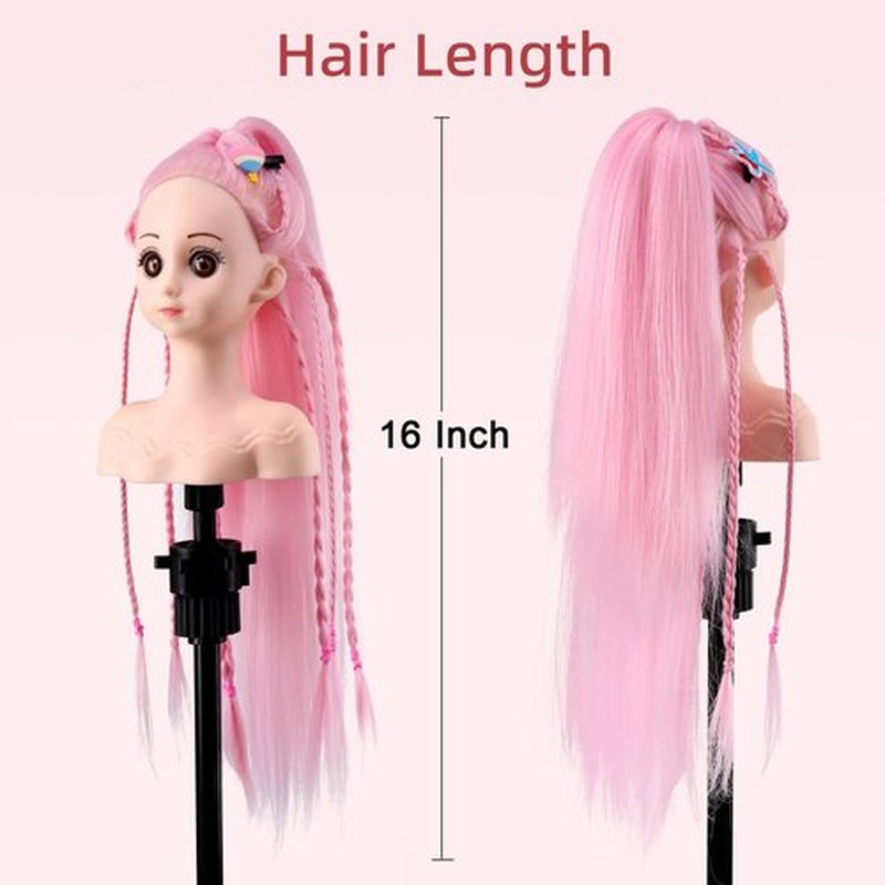 Anstar Mannequin Head with Hair, Doll Head for Hair Styling Training Head Manikin Practice Cosmetology Styling Hairdressing Training Braiding Heads with Clamp Holder (Pink)