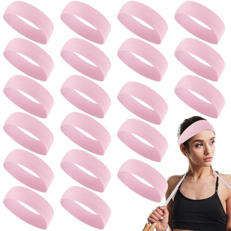 Hotop 20 Pcs Sport Stretchy Headbands for Girls Women Non Slip Soft Fabric Elastic Headband Bulk for Yoga DIY Team Gifts(Pink)