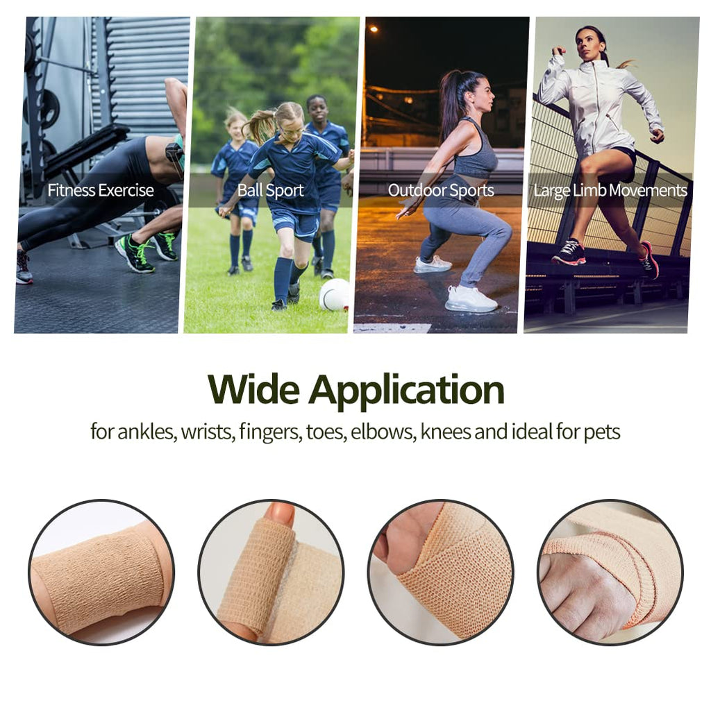 1" Self Adhesive Bandage Wraps, 6pcs Vet Wraps, Skin Color, 5 Yard Self Adherent Wraps for Sports, Wrist, Ankle and Swelling