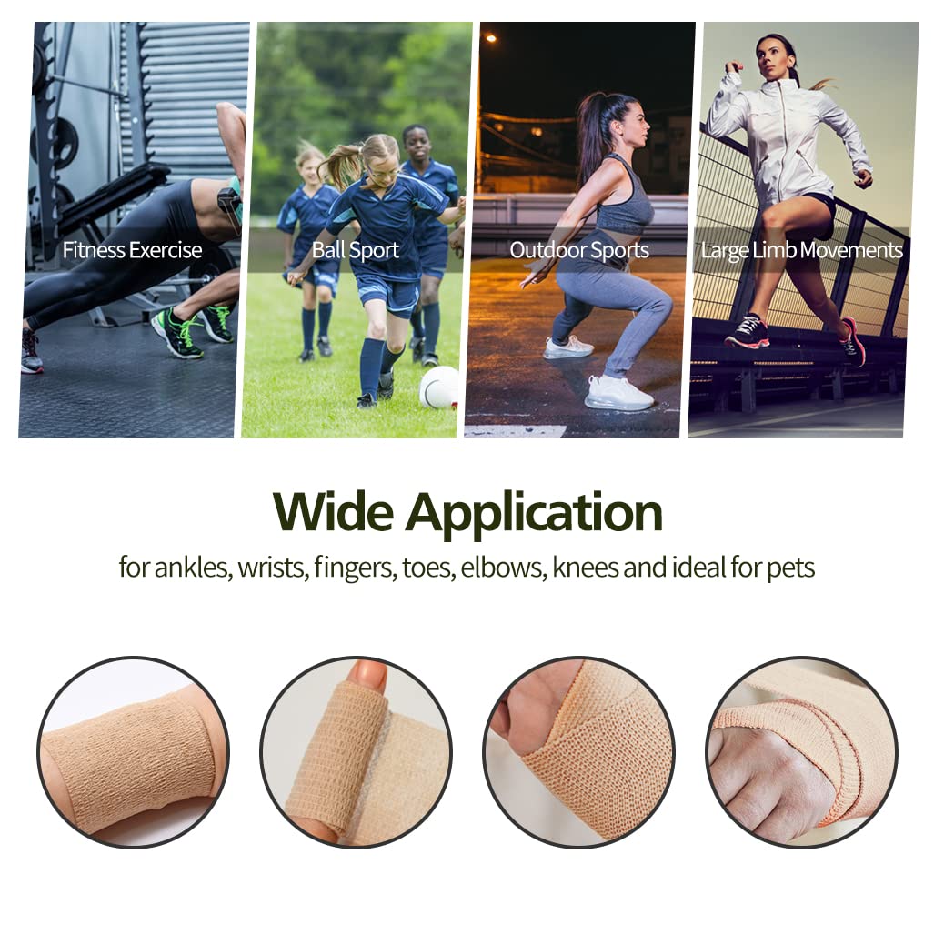 1" Self Adhesive Bandage Wraps, 6pcs Vet Wraps, Skin Color, 5 Yard Self Adherent Wraps for Sports, Wrist, Ankle and Swelling